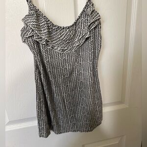 Loft flowy white tank top with navy pattern